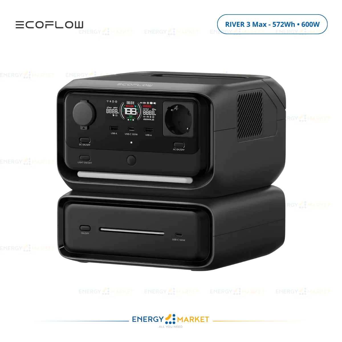 EcoFlow RIVER 3 Max – Batterie portable 572Wh, 600W (1200W X-Boost), recharge 1h, ultra silencieuse